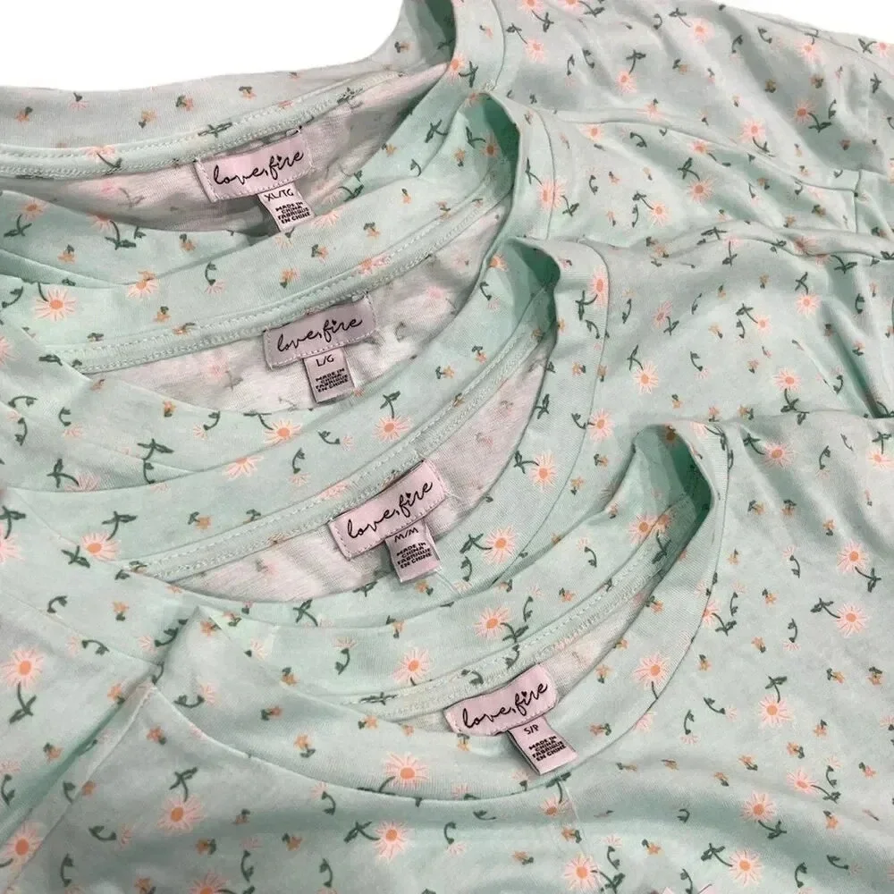 Love Fire Mint Oversized Tee & Shorts Floral Set S